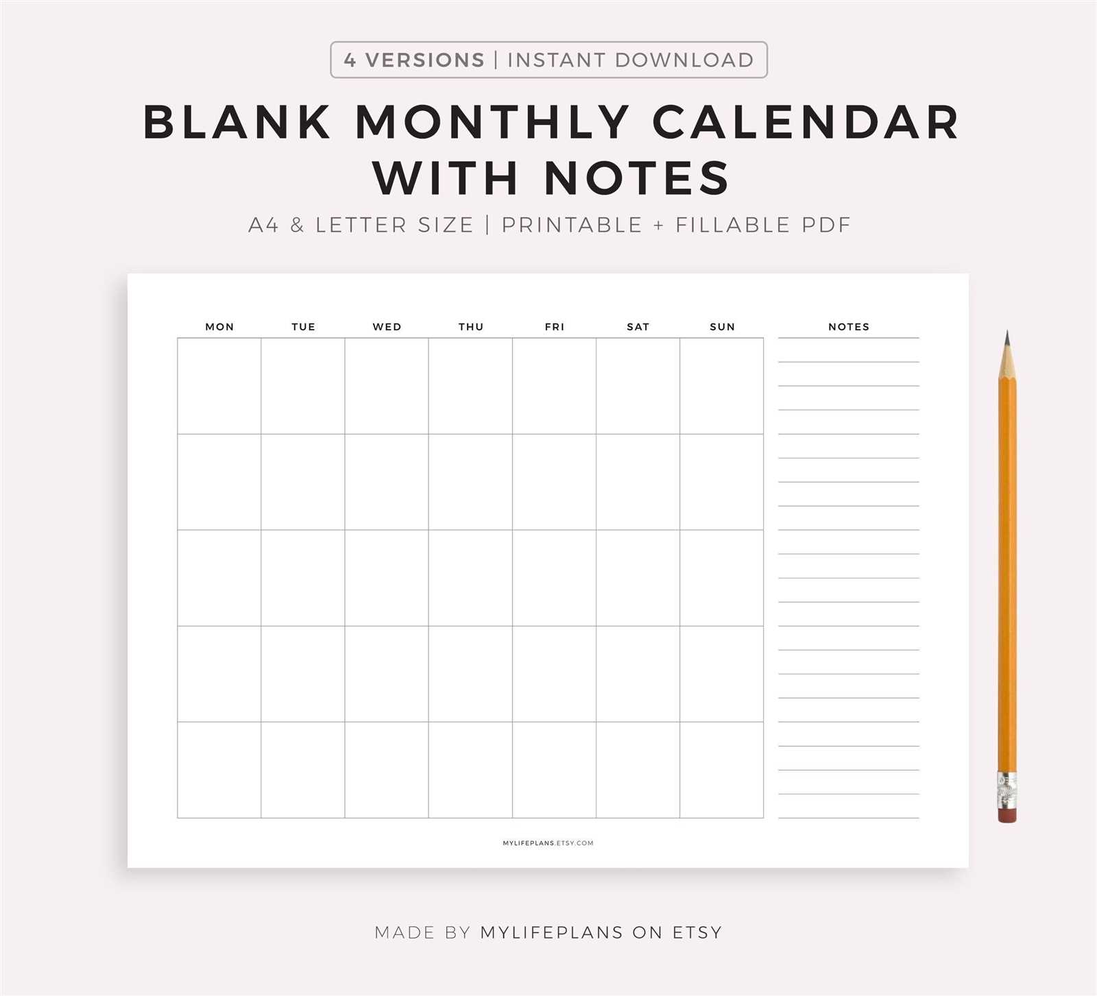calendar with notes template