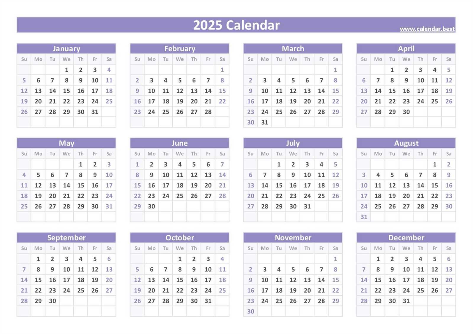 calendar year template 2025