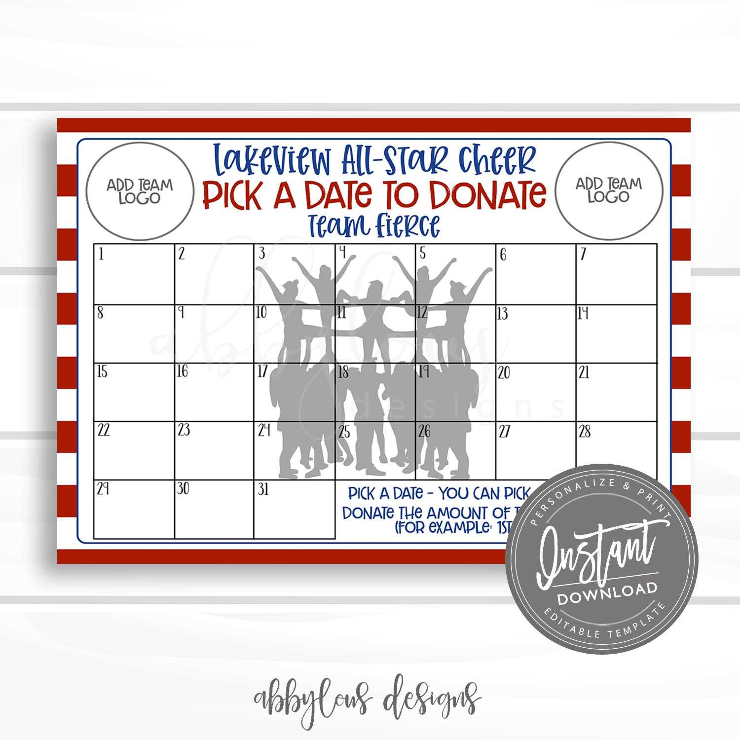 cheer calendar template