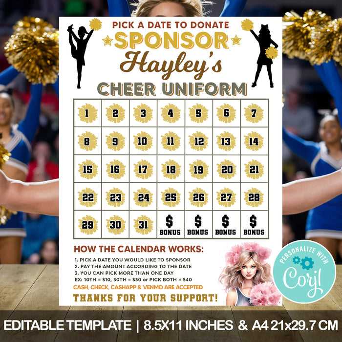 cheer fundraiser calendar template