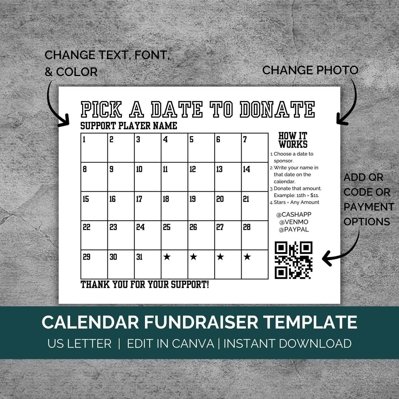 cheer fundraiser calendar template