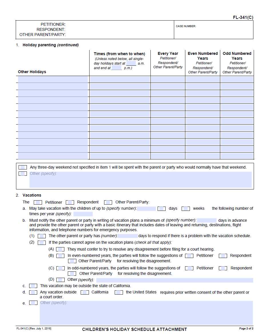 child custody calendar template