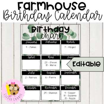 class birthday calendar template