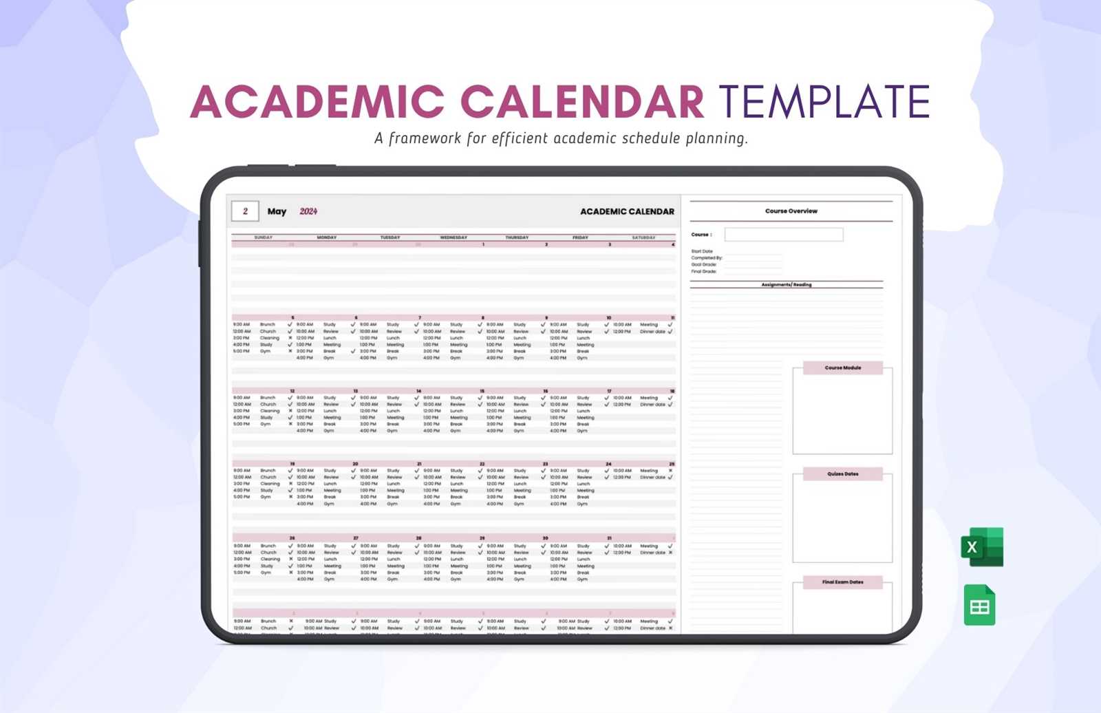 class calendar template