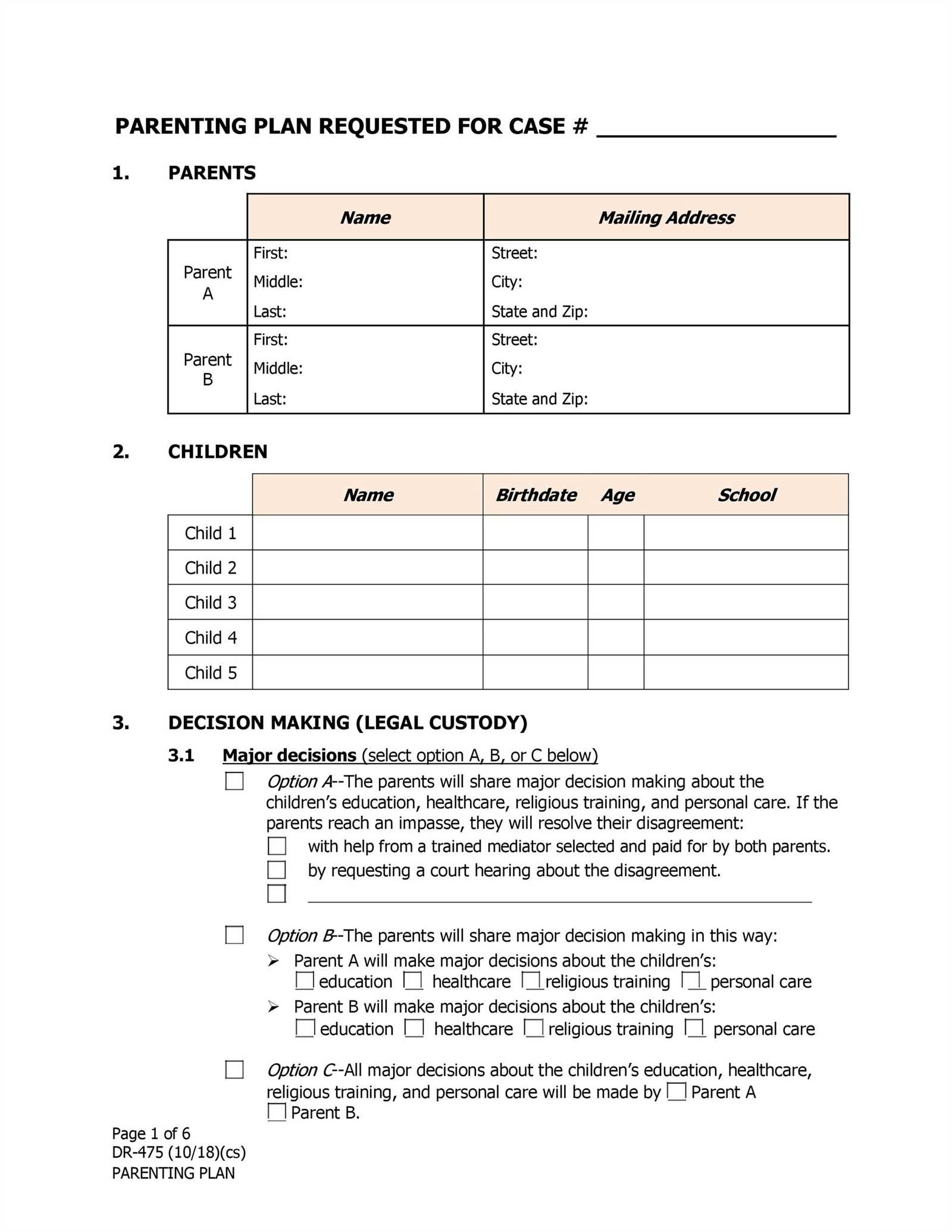 co parenting calendar template