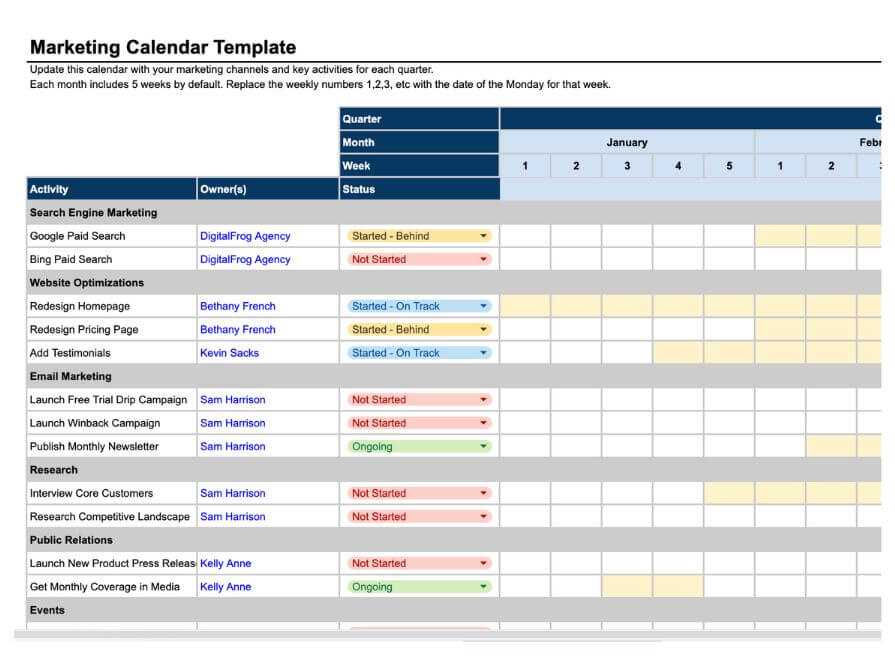 company calendar template