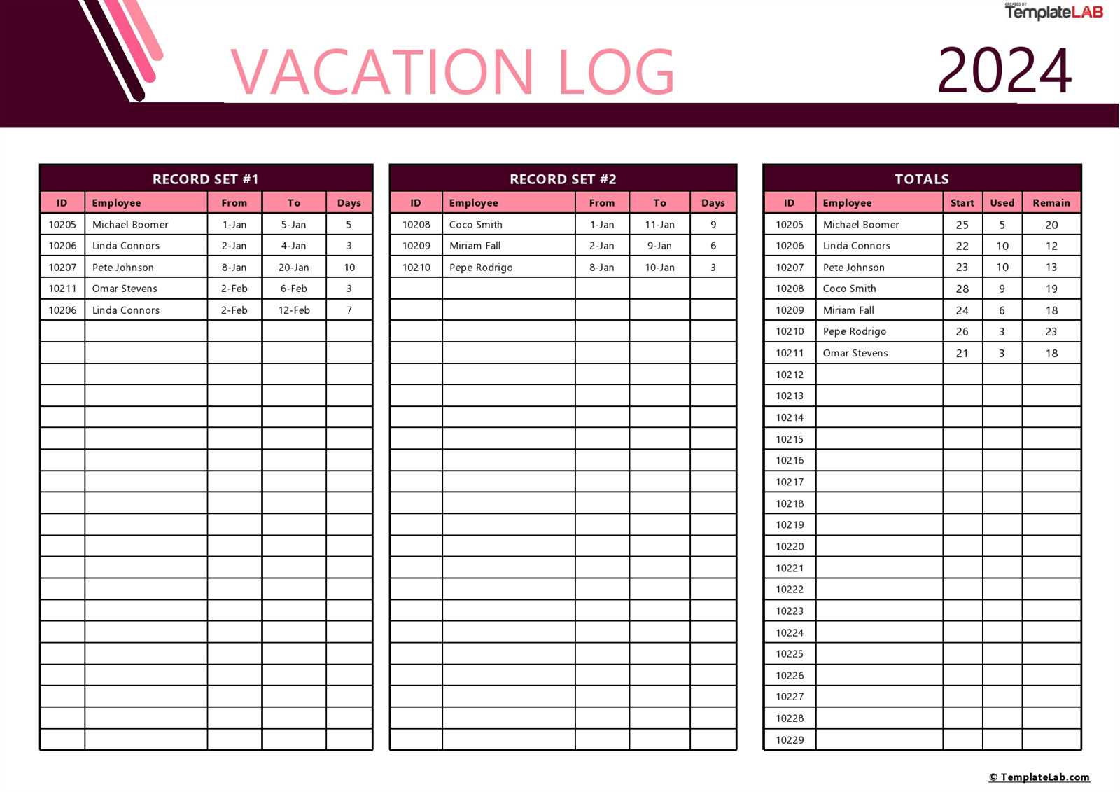 company vacation calendar template