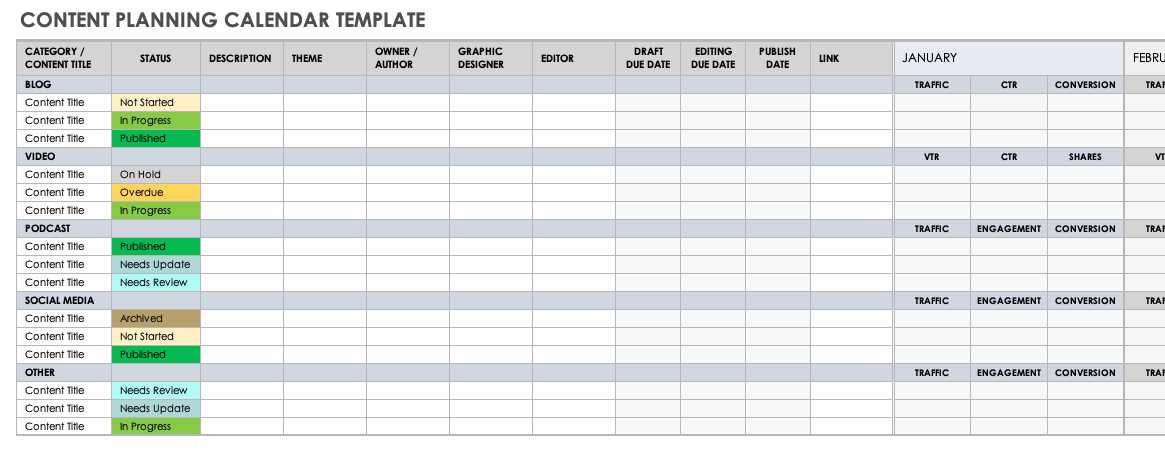 content management calendar template