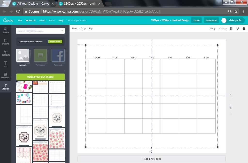 create own calendar template