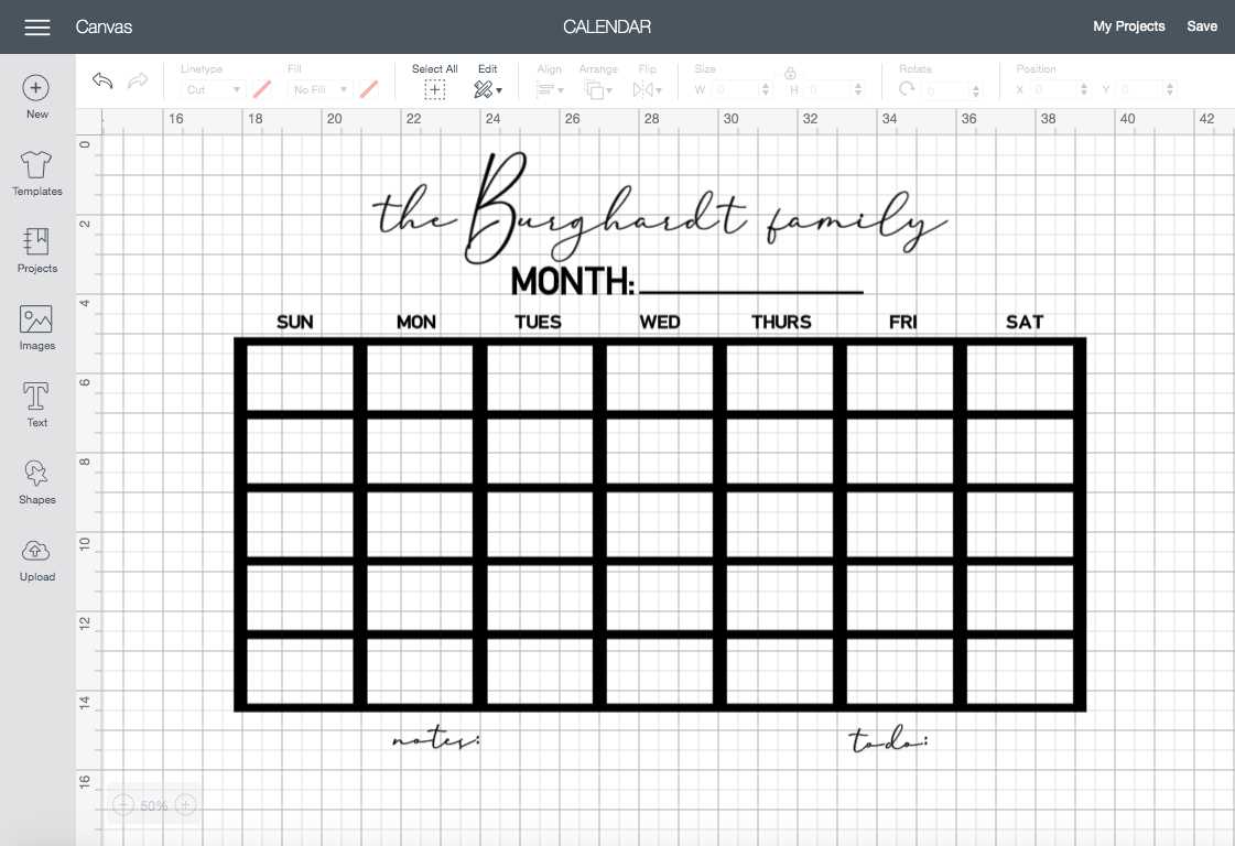 cricut calendar template