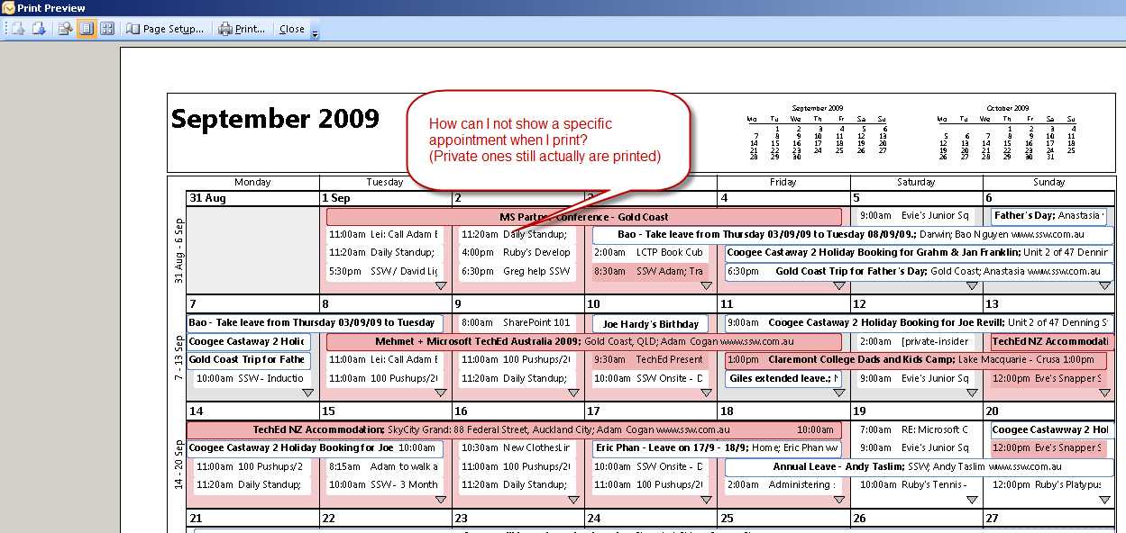 custom outlook calendar print template