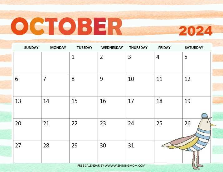 cute october calendar template