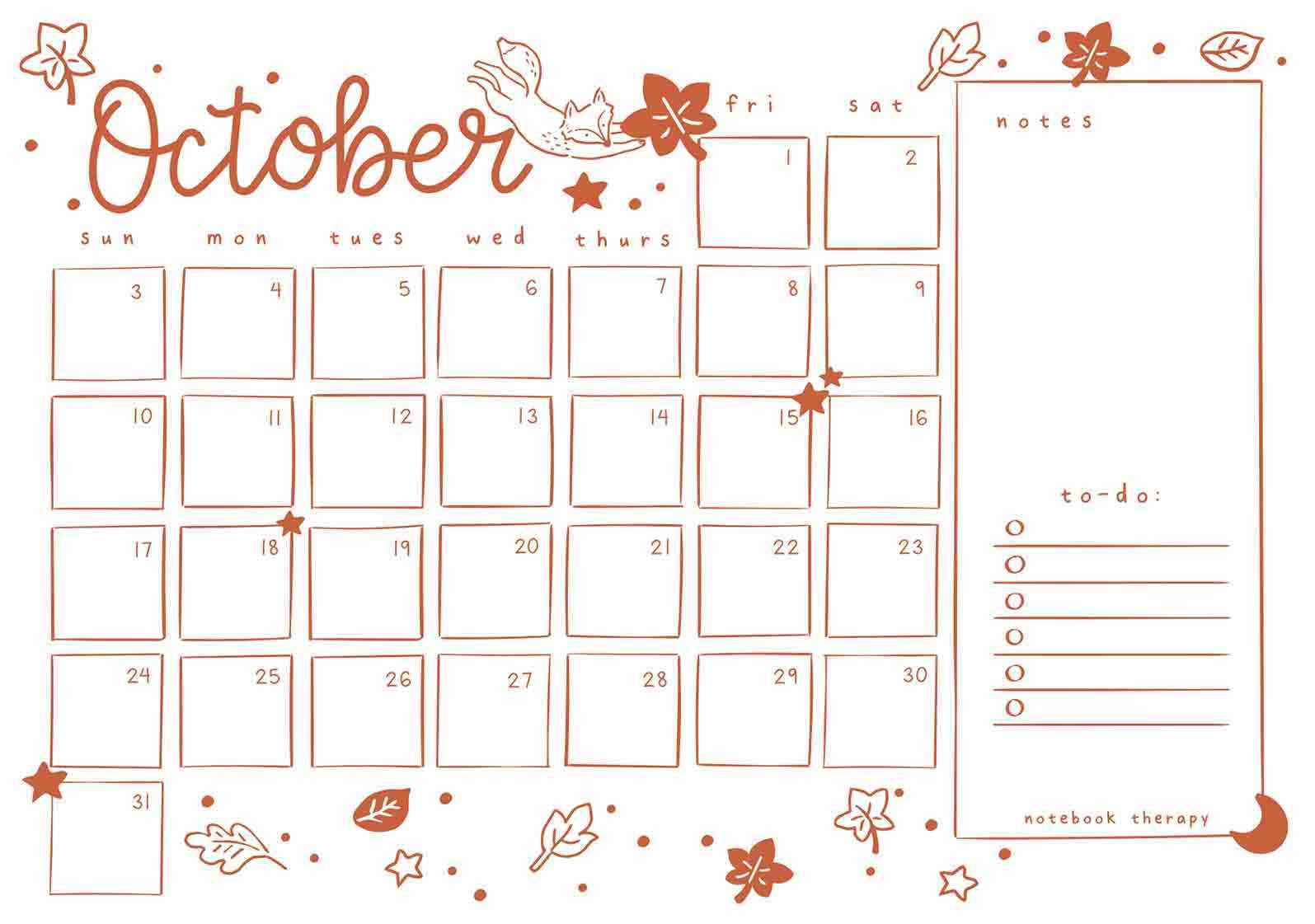 cute october calendar template