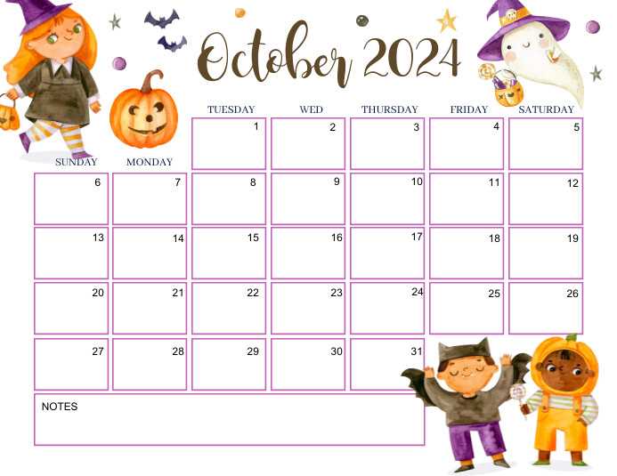 cute october calendar template