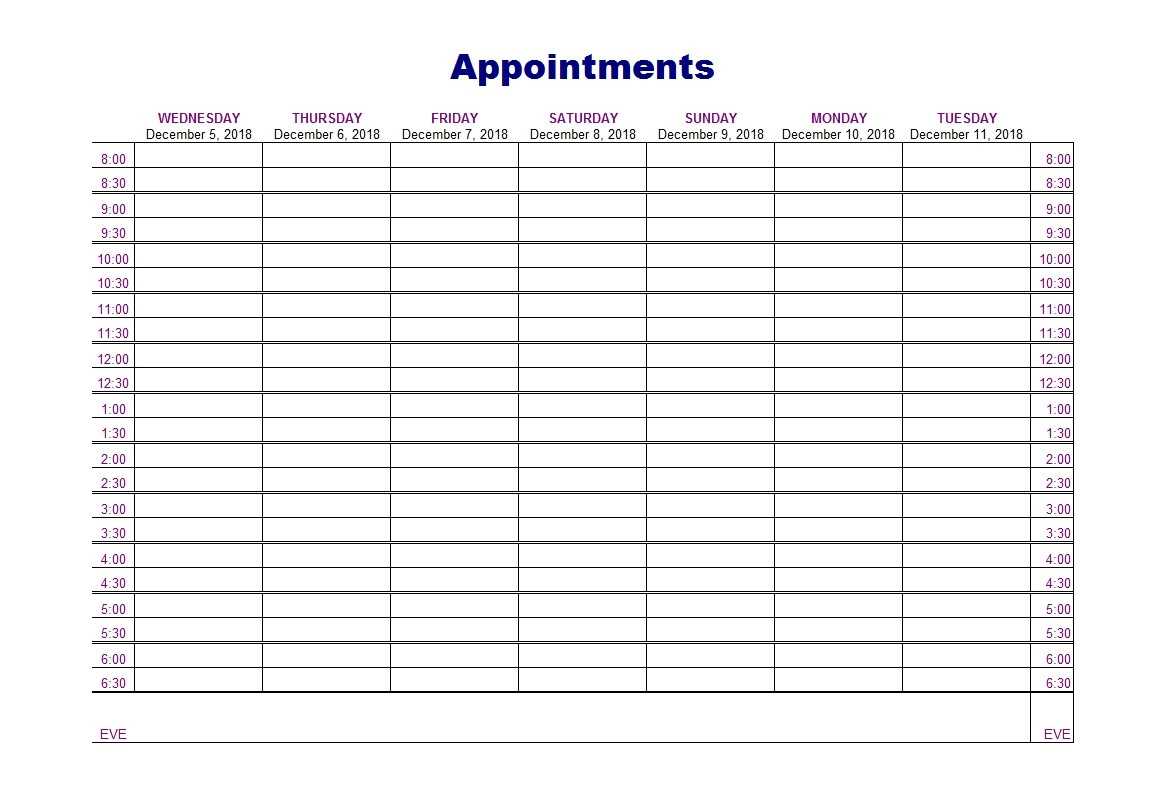 daily appointment calendar template printable