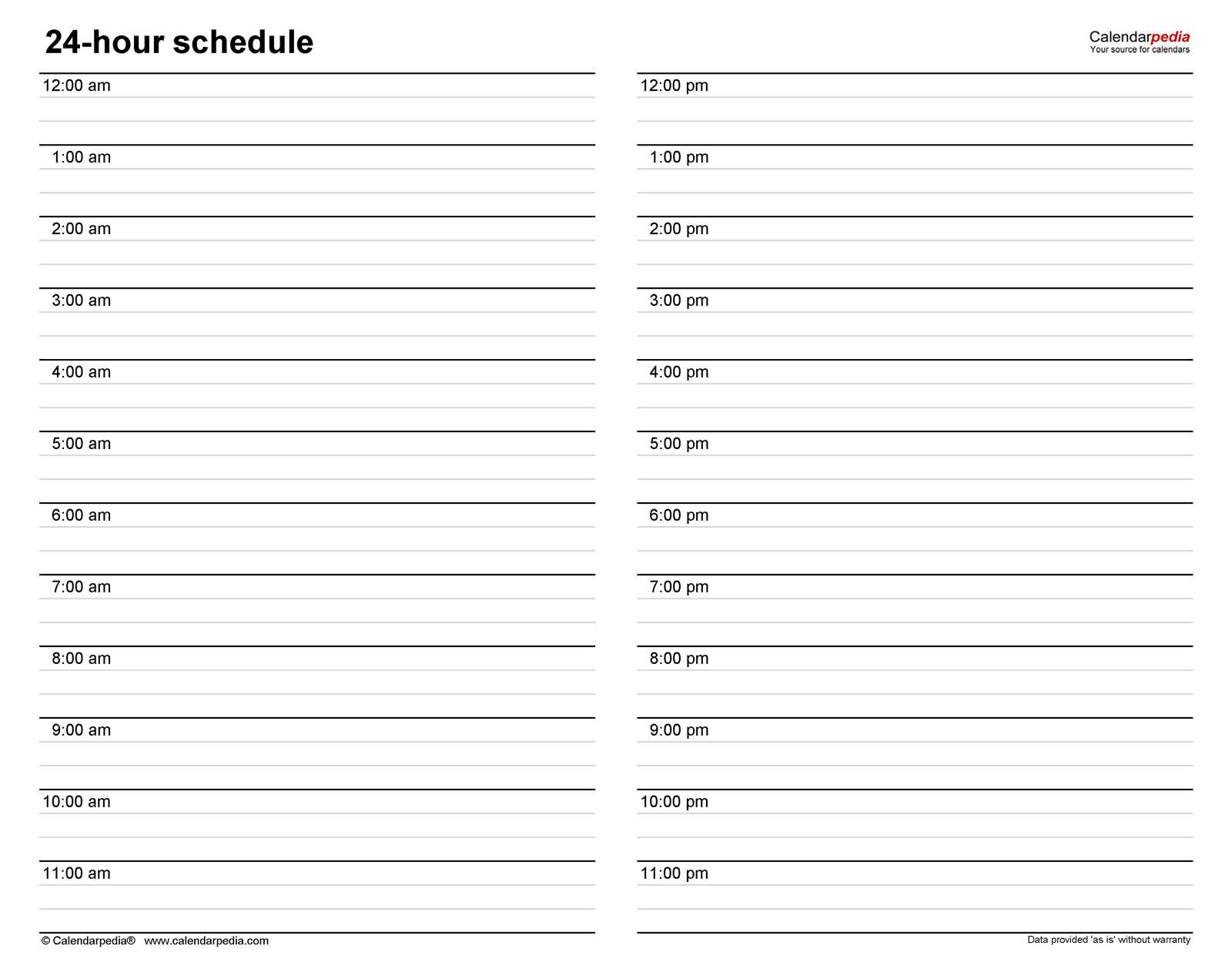 daily calendar hourly template