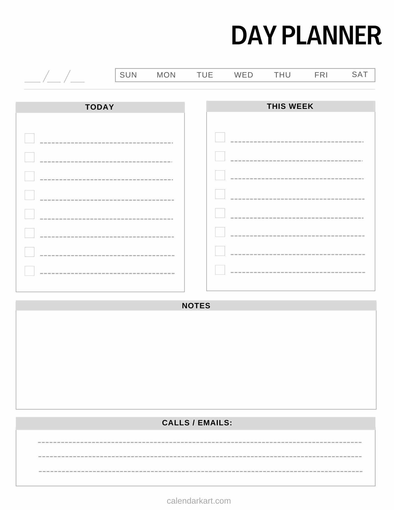 daily calendar printable template