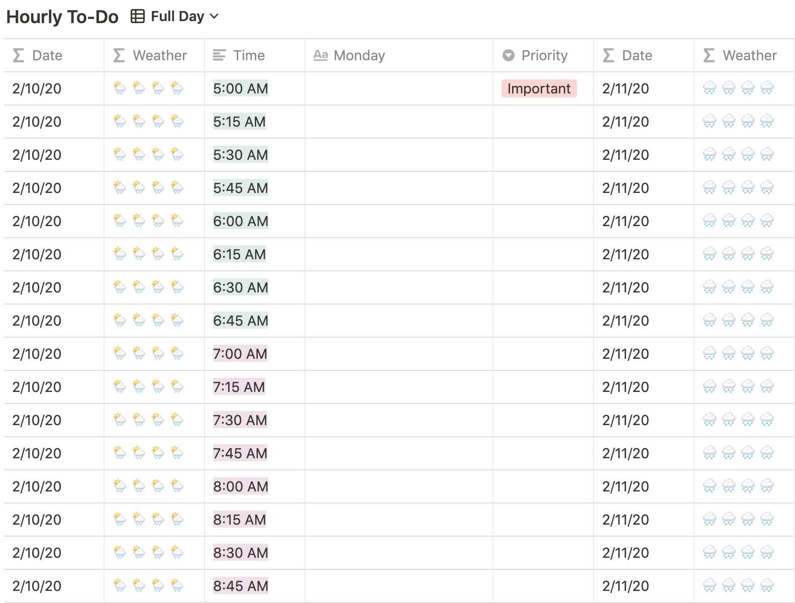 daily calendar template 30 minute increments