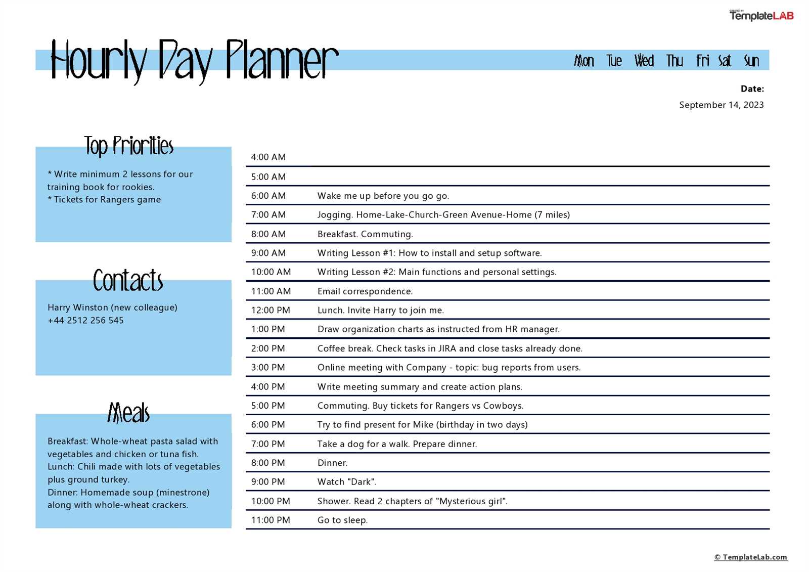 daily calendar template hourly