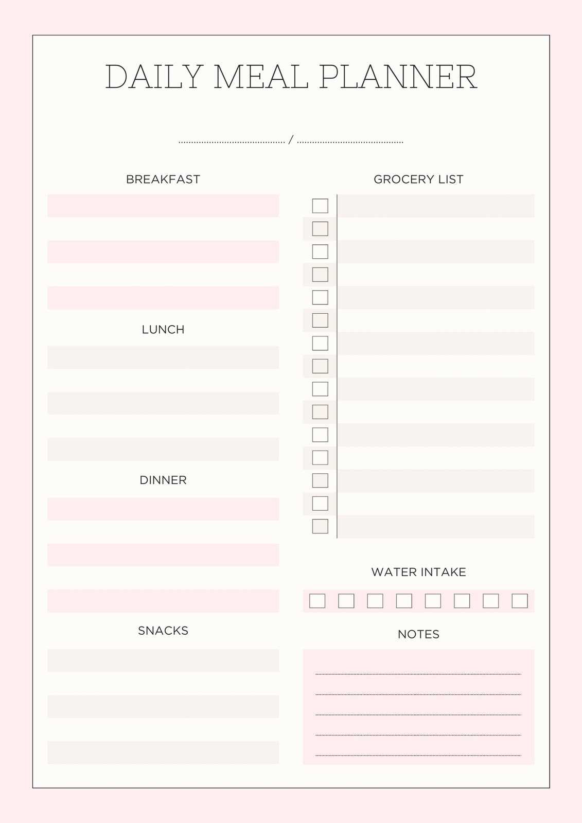 daily food calendar template