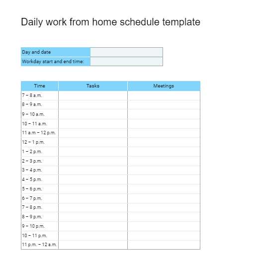 daily routine calendar template