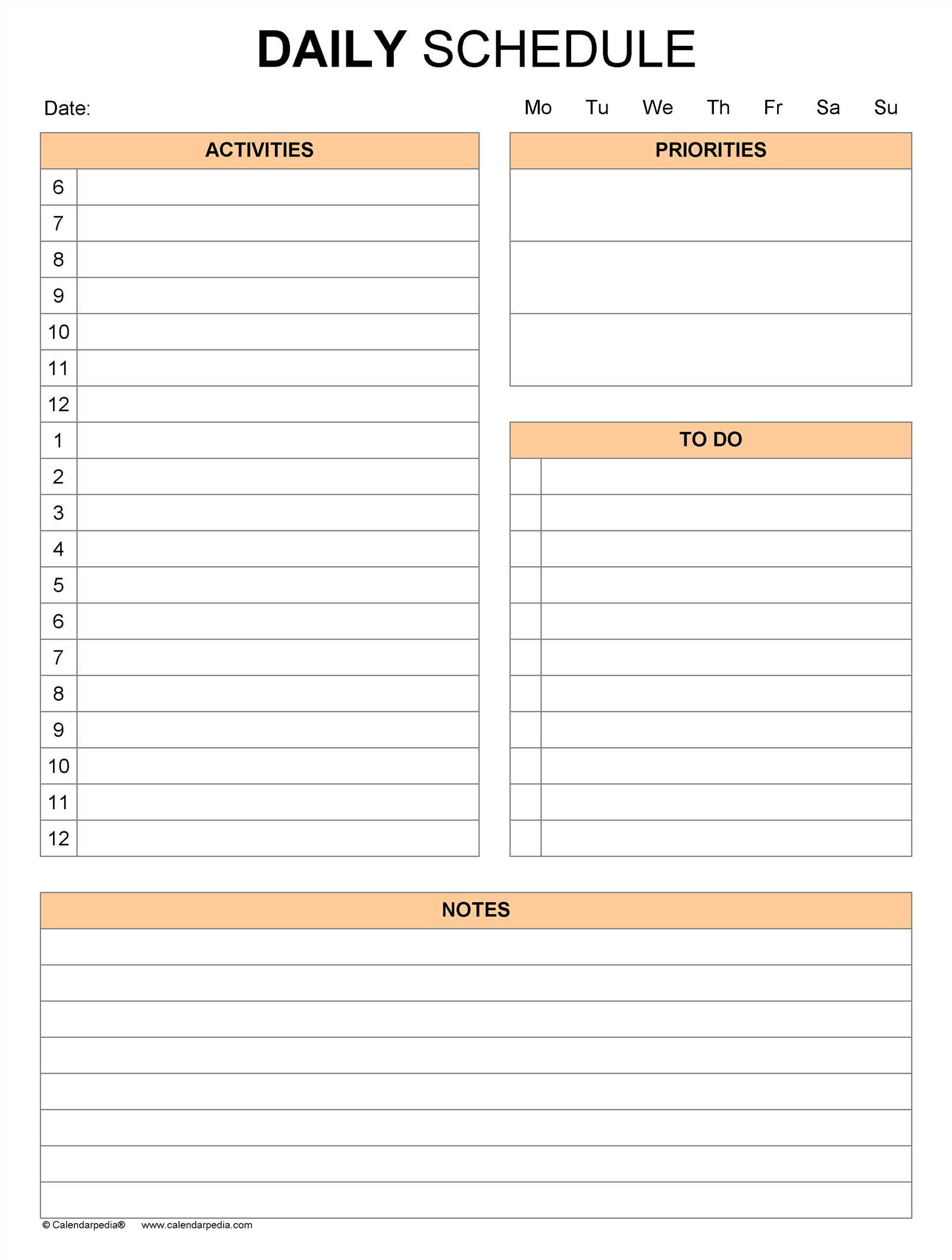 daily routine calendar template