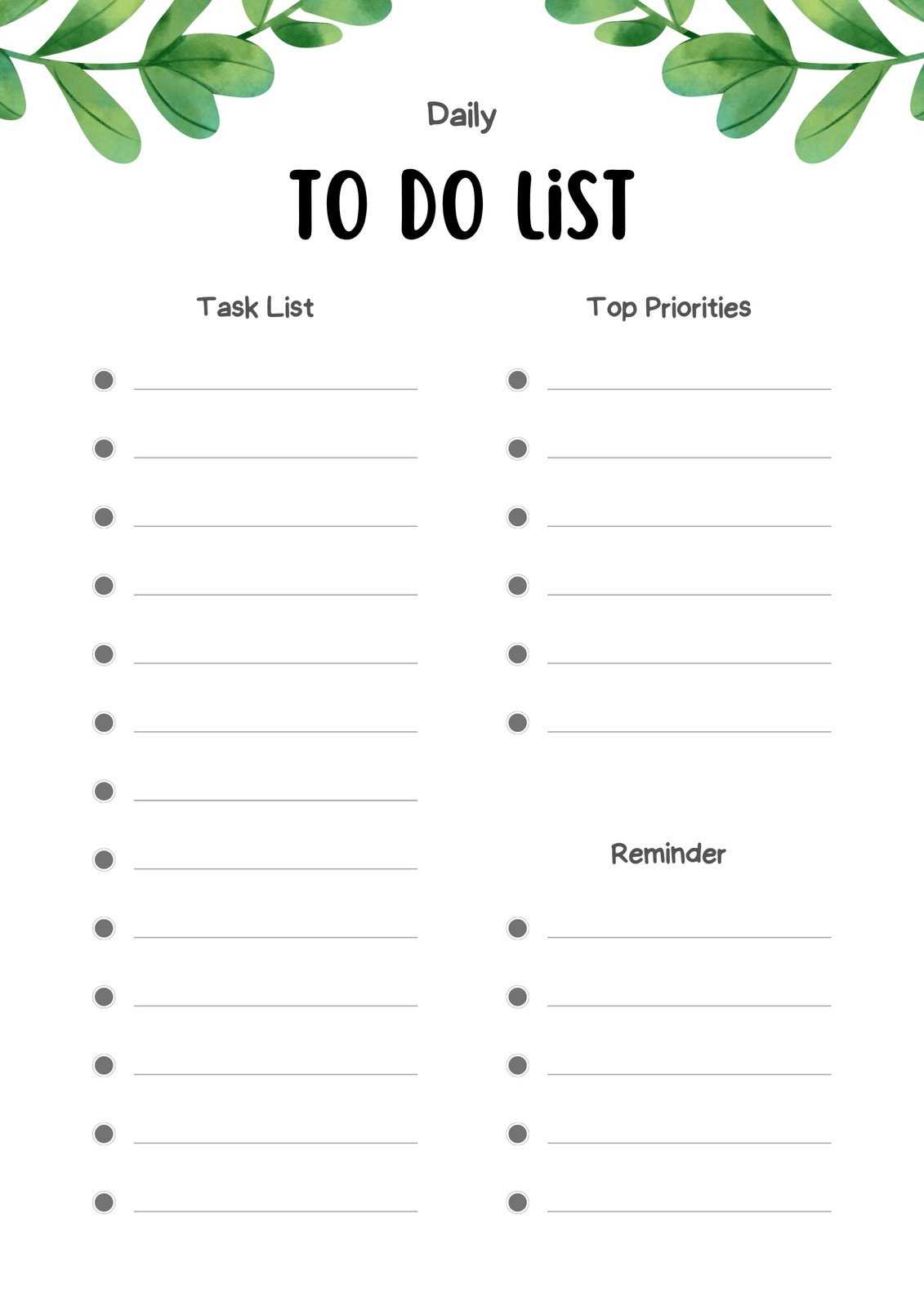 daily to do list calendar template