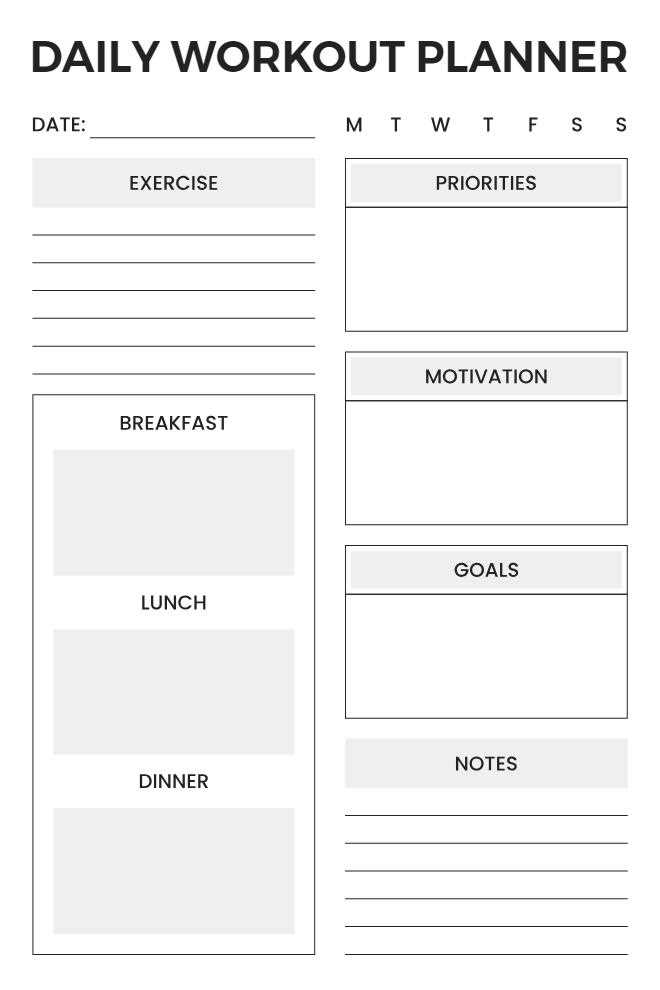 daily workout calendar template