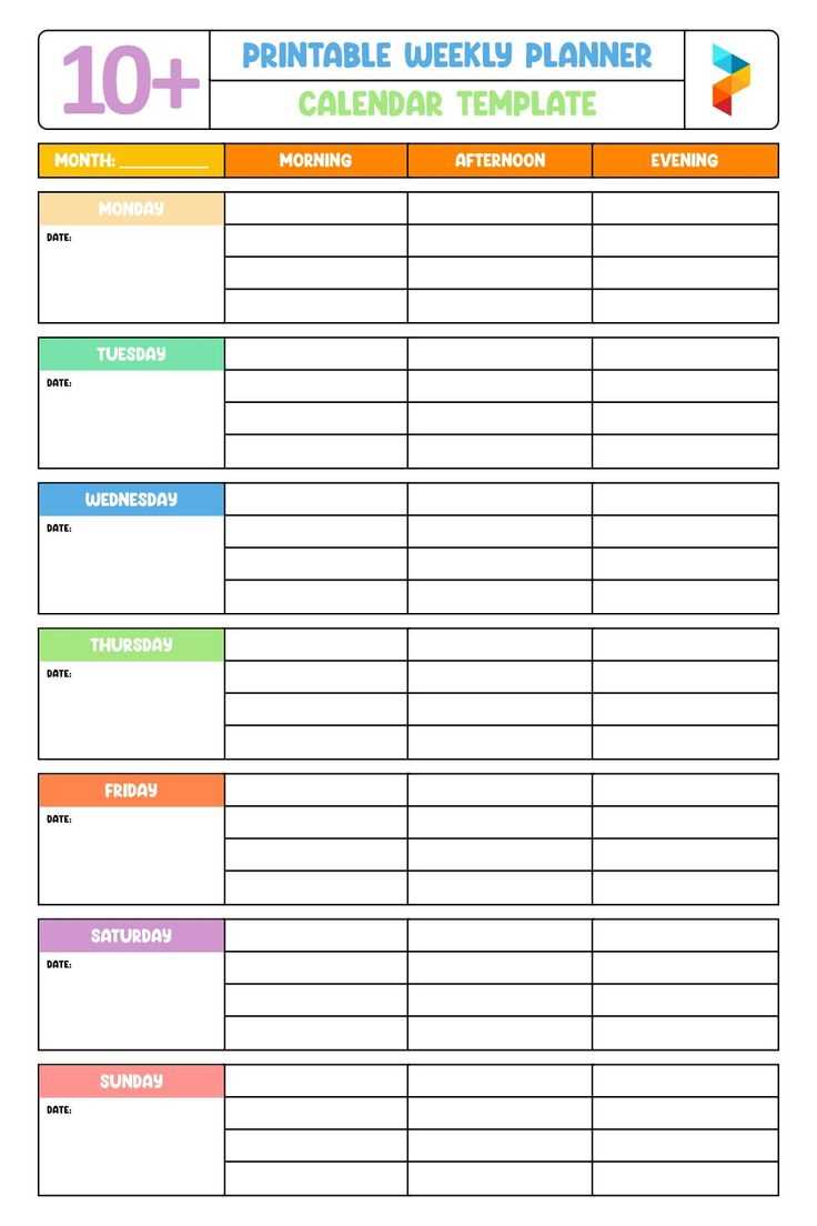 day of the week calendar template