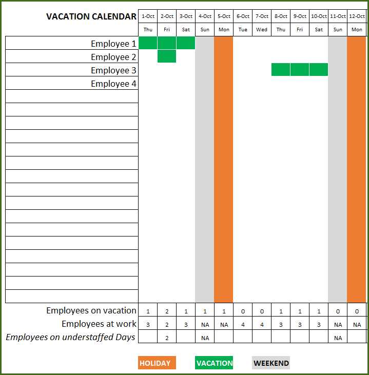 days off calendar template