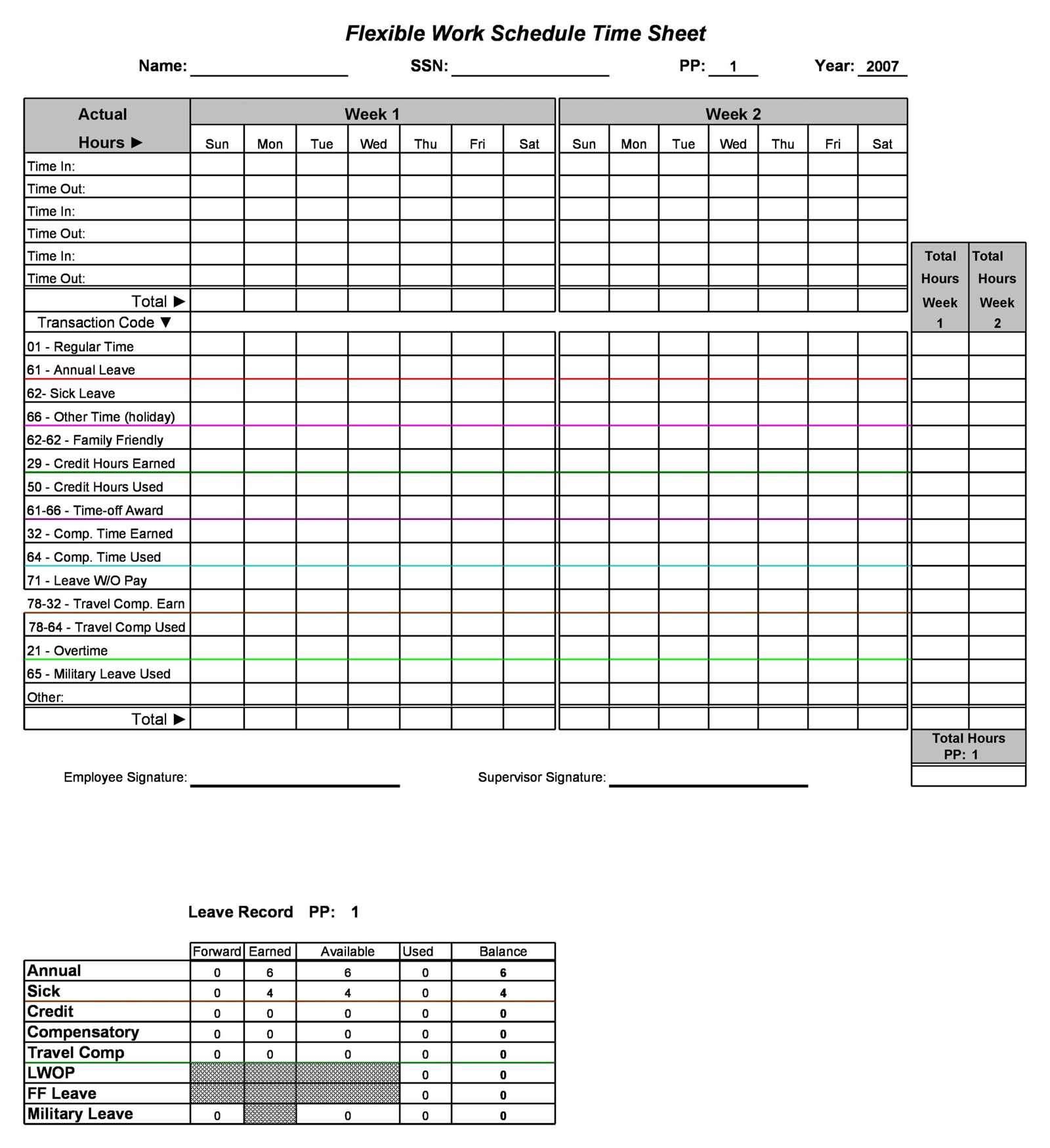 days off calendar template