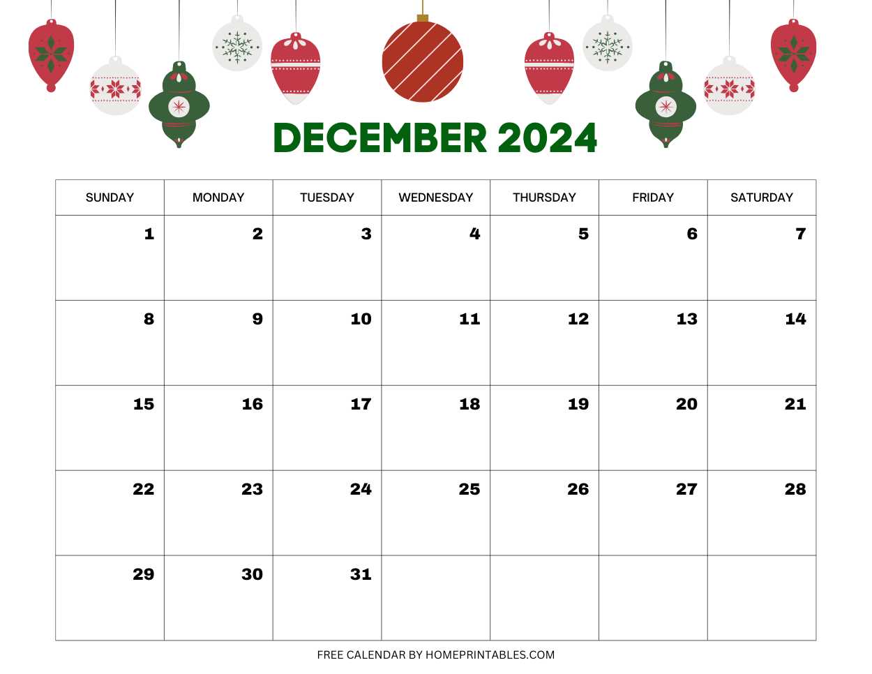 dec calendar template