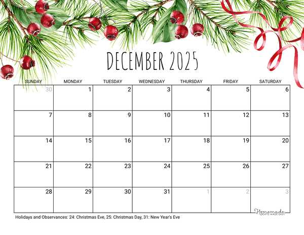 december 2025 calendar template printable