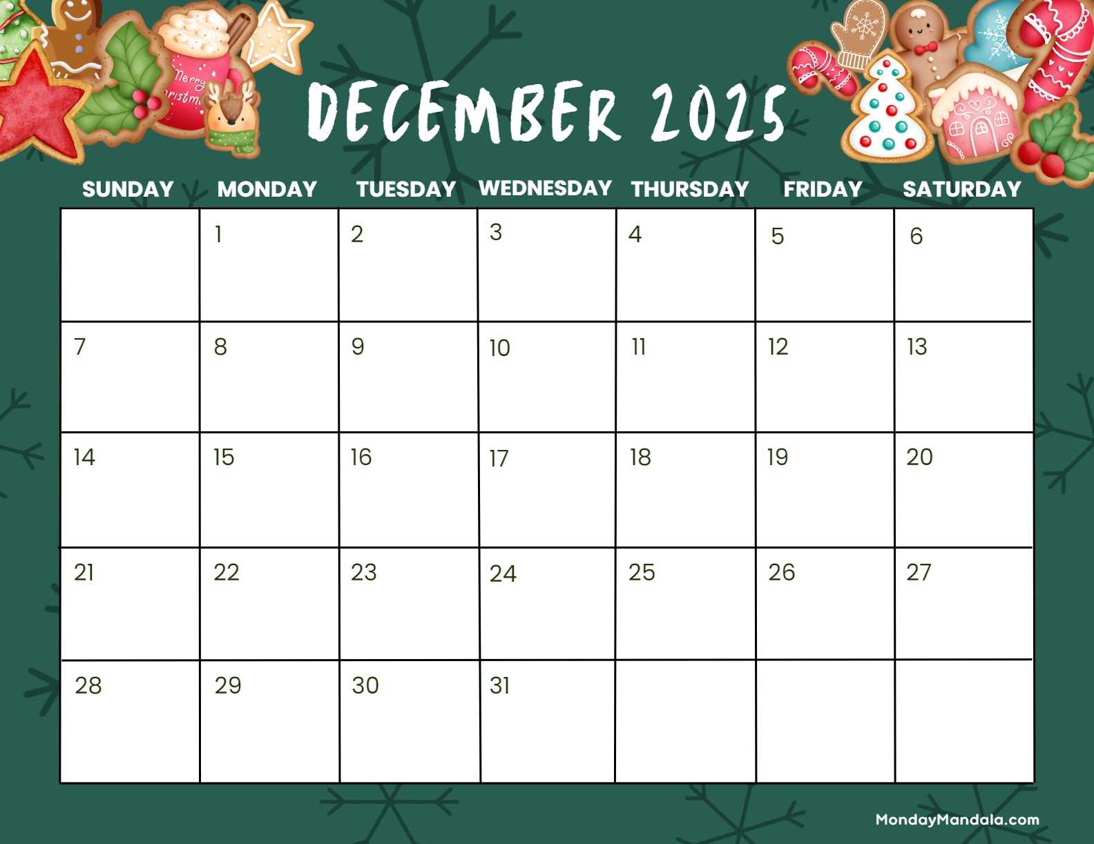 december 2026 template calendar