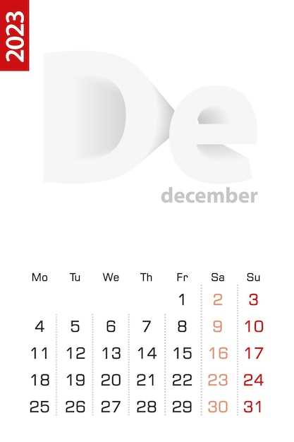 december 23 calendar template