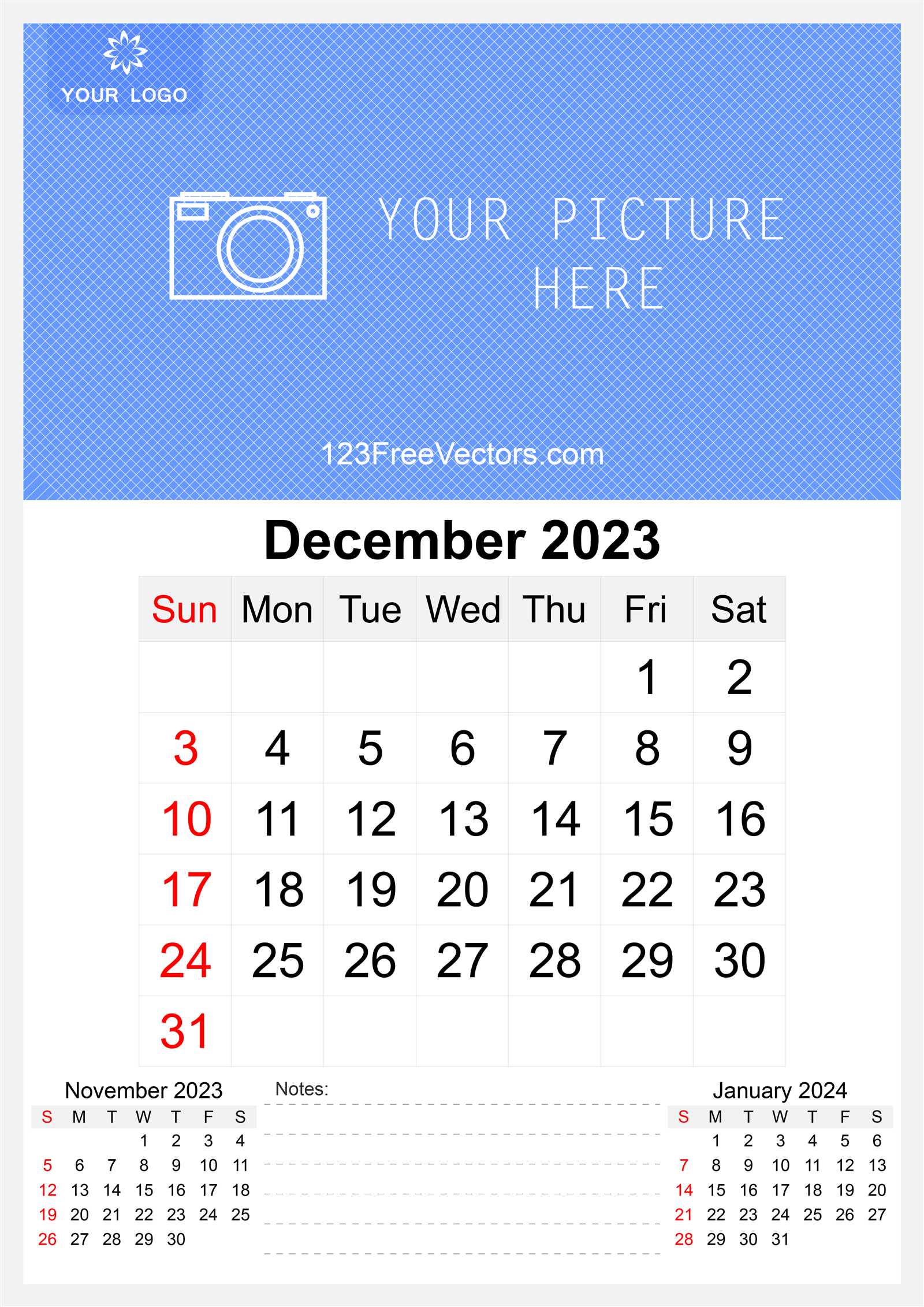 december 23 calendar template