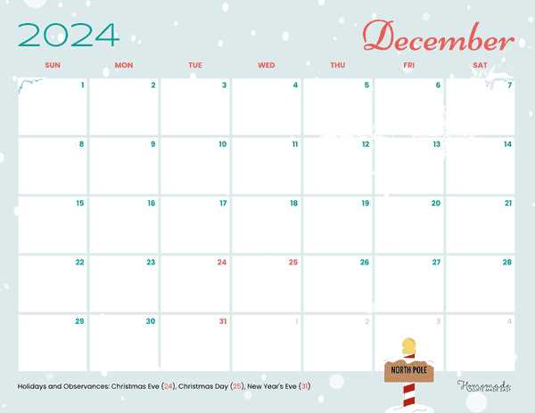 december blank calendar template