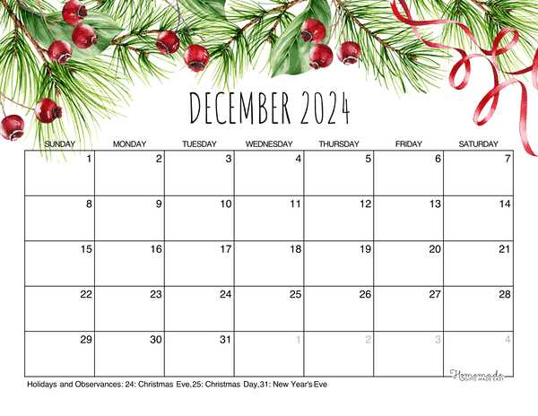 december calendar template free