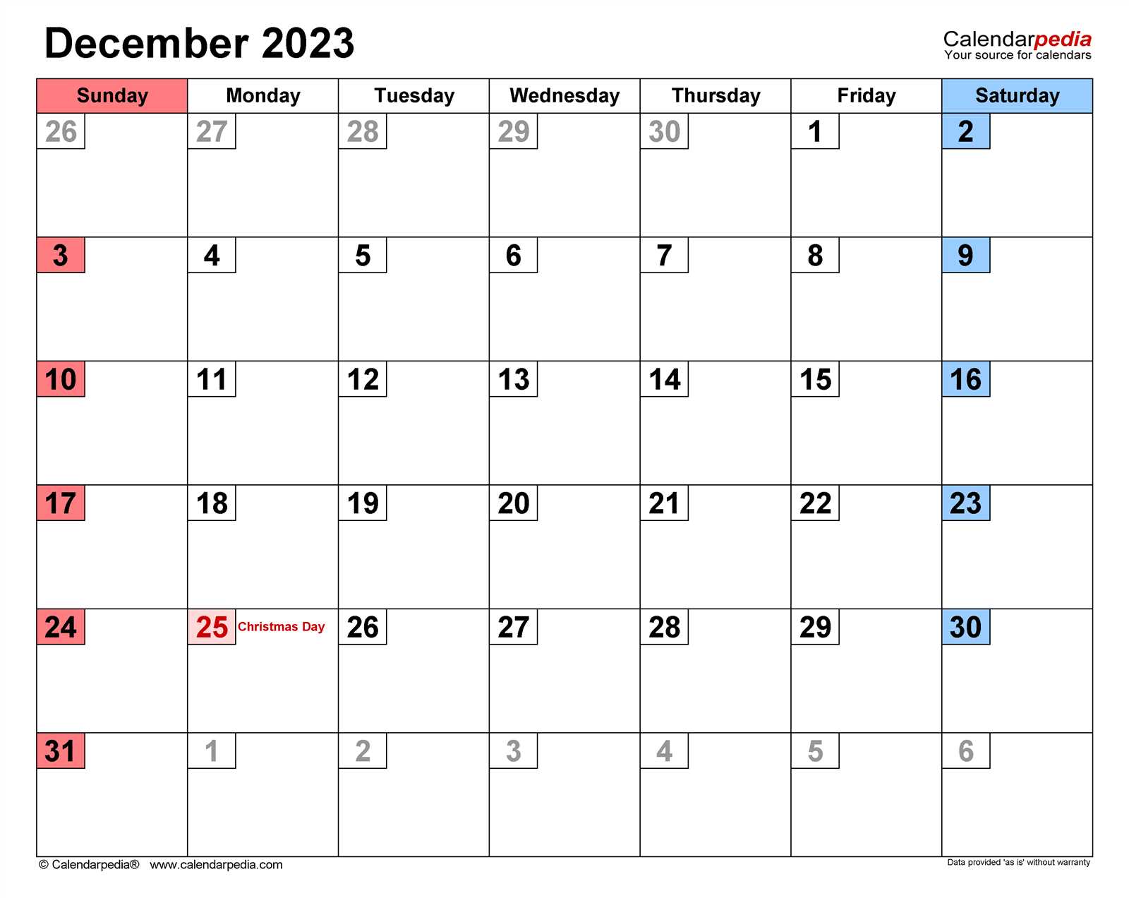 december holiday calendar template