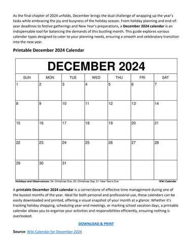 december holiday calendar template