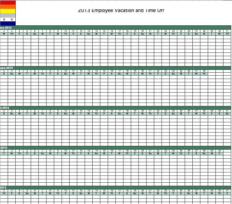 department vacation calendar template