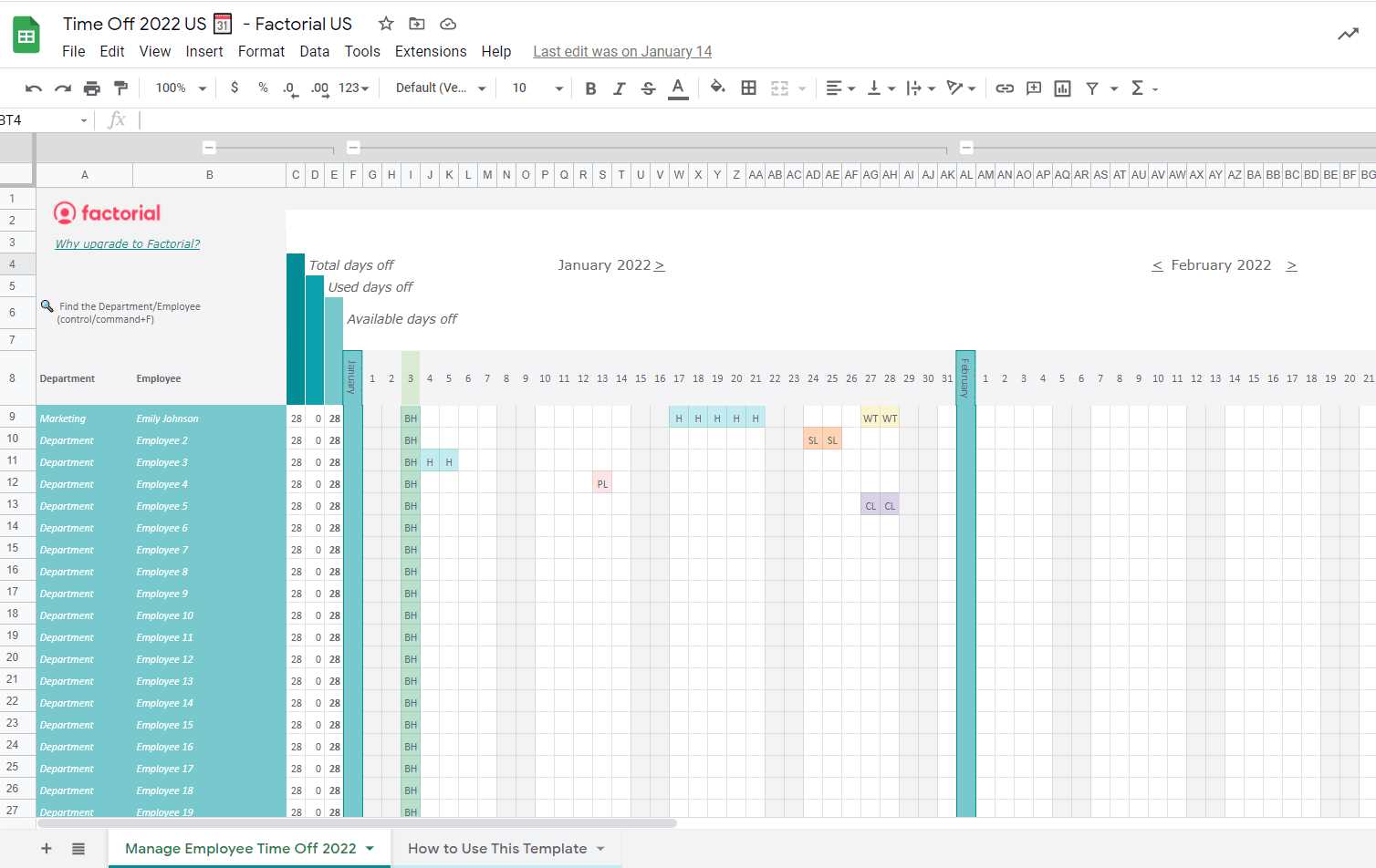 department vacation calendar template