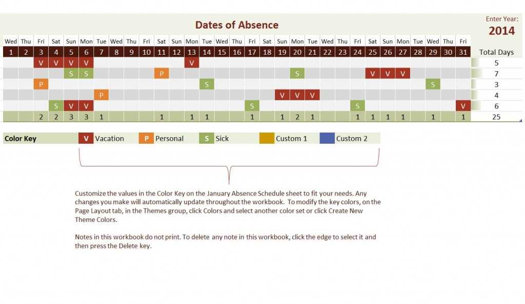 department vacation calendar template