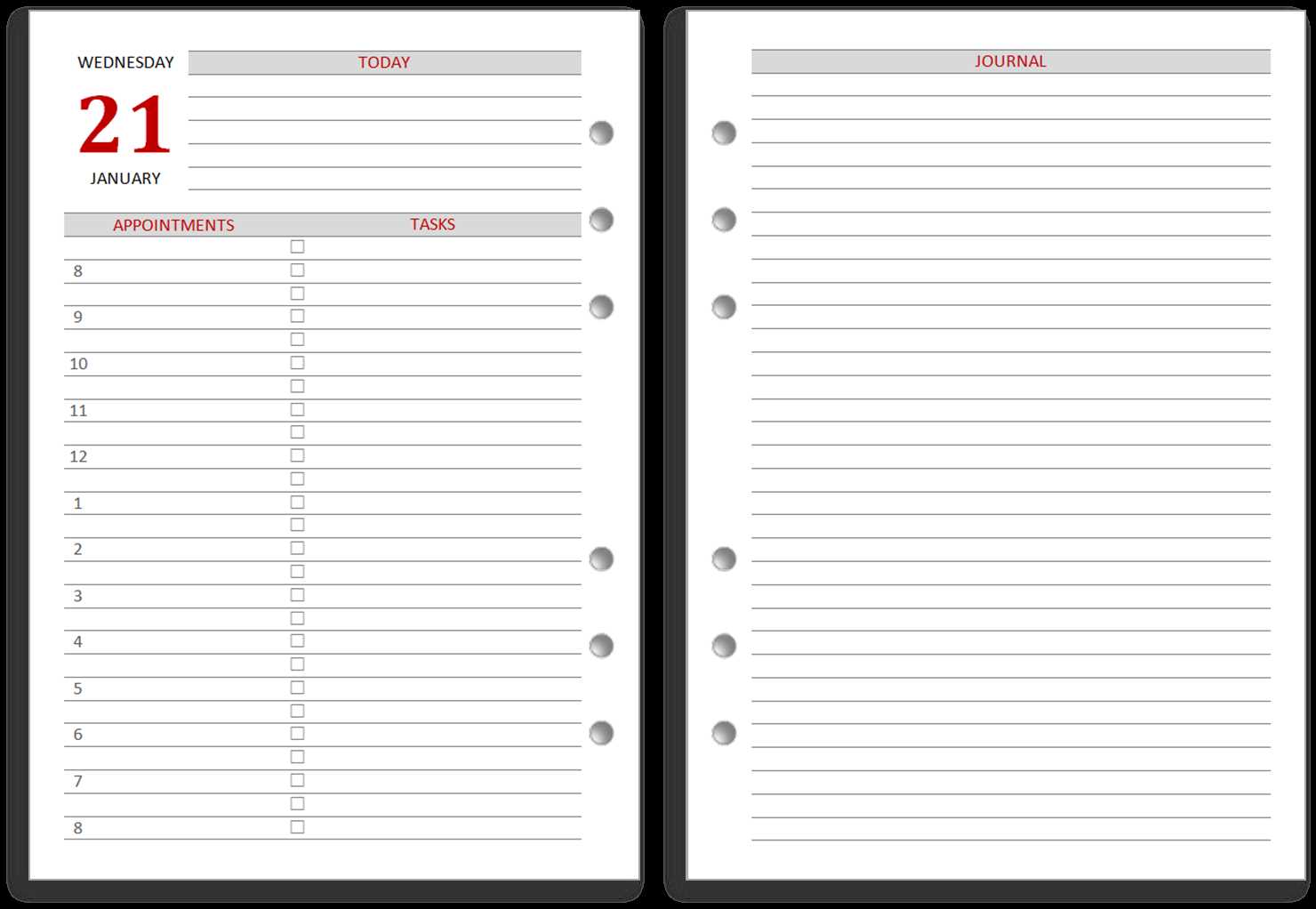 diary calendar template