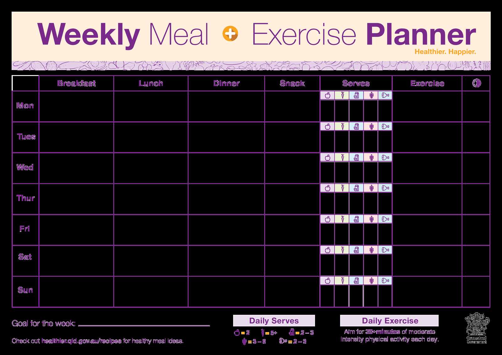 diet and exercise calendar template