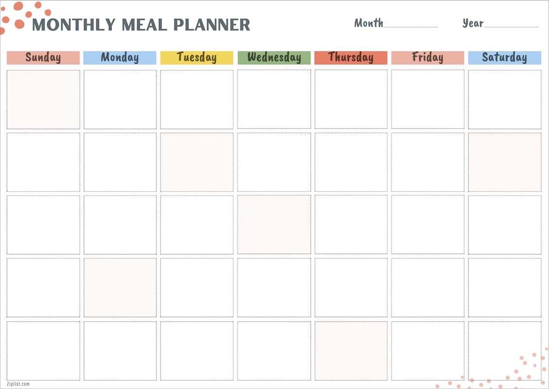 diet plan calendar template