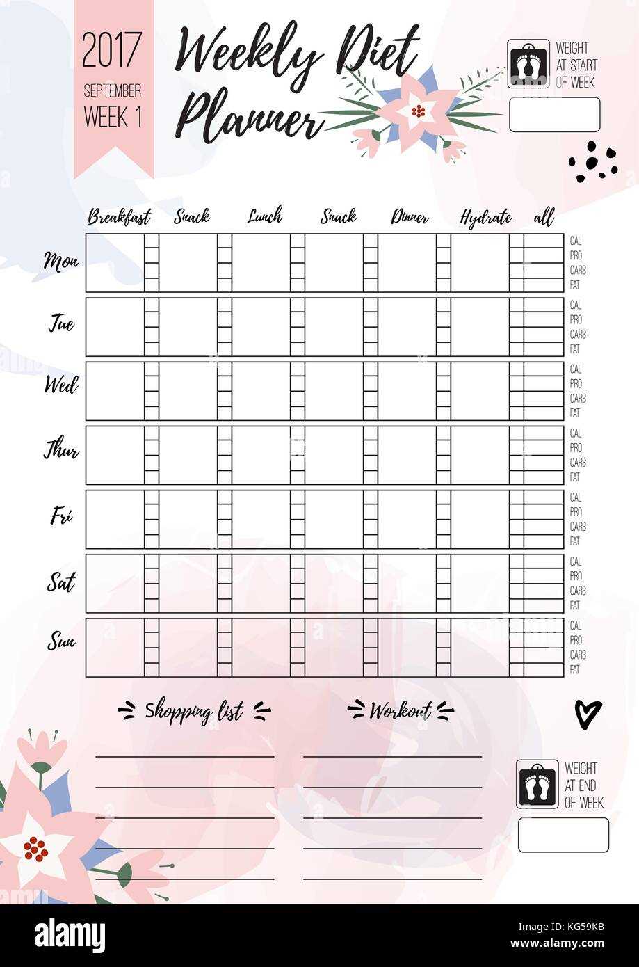 diet plan calendar template