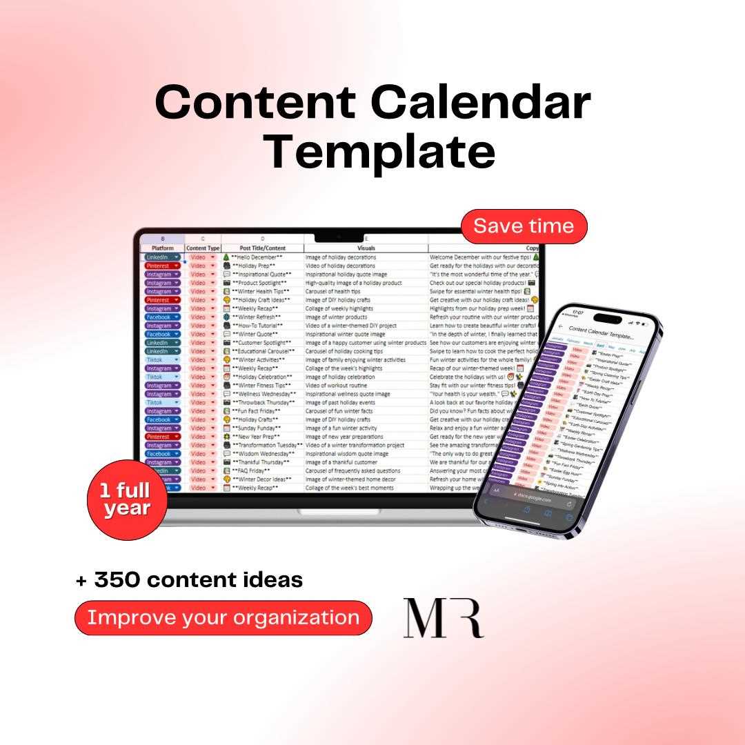 digital content calendar template