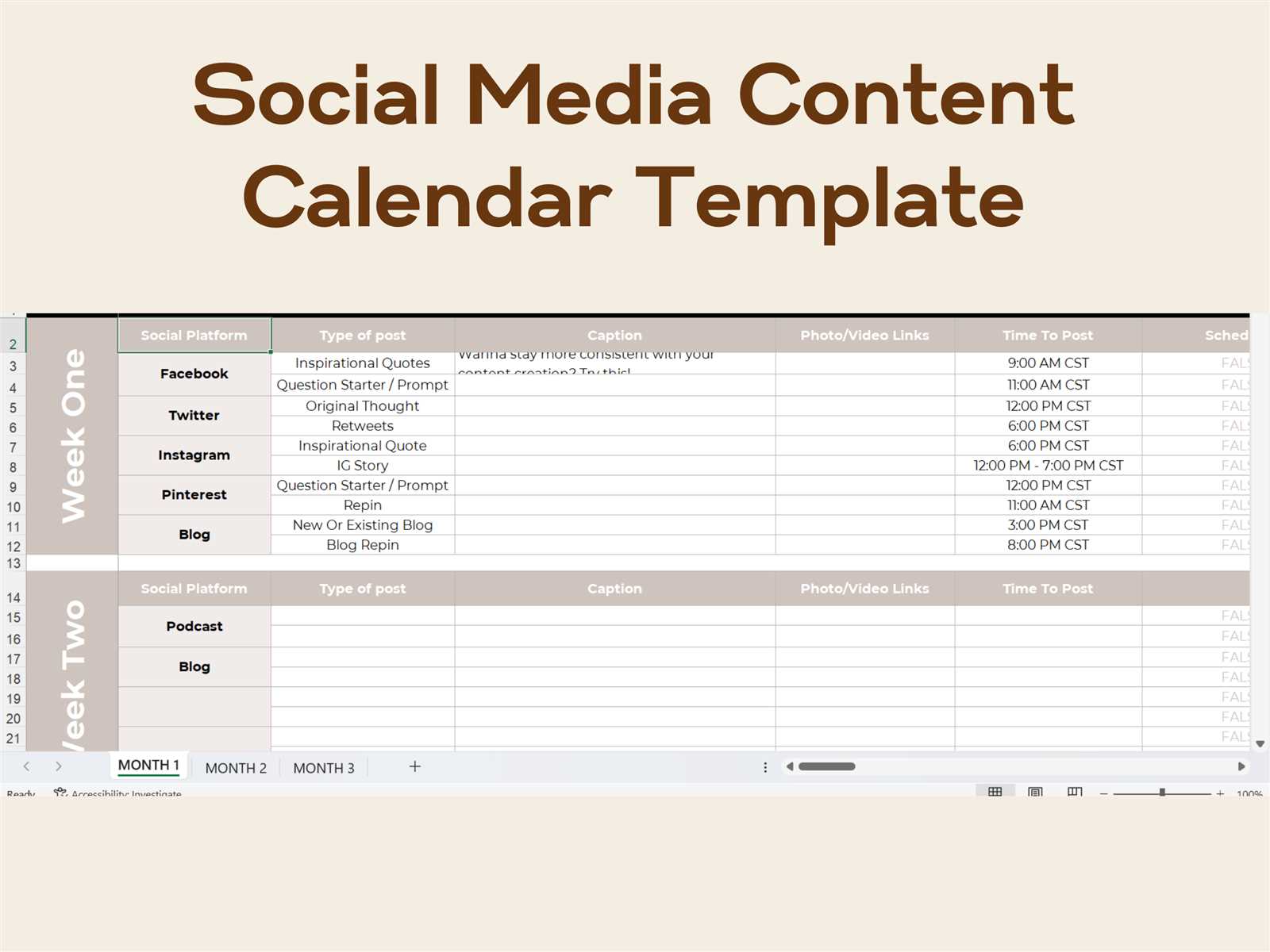 digital content calendar template