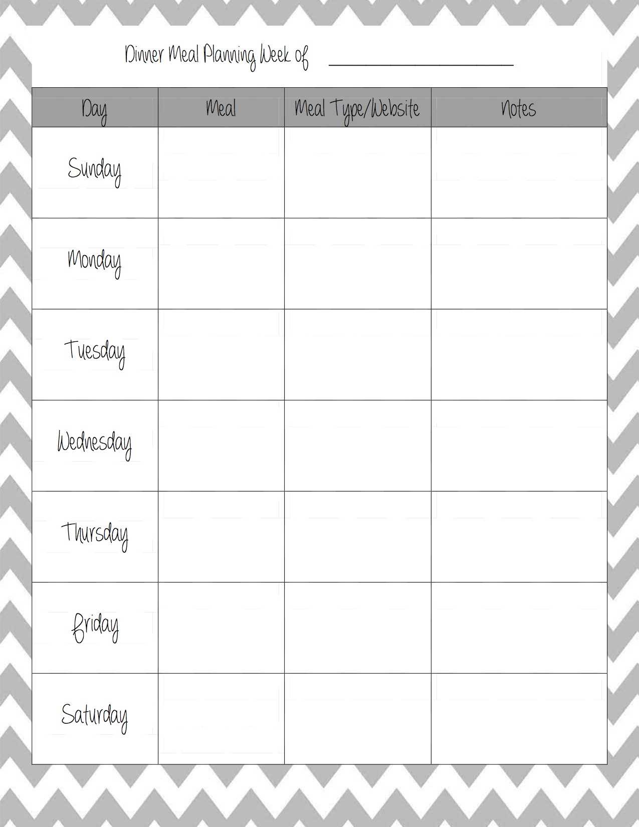 dinner calendar template